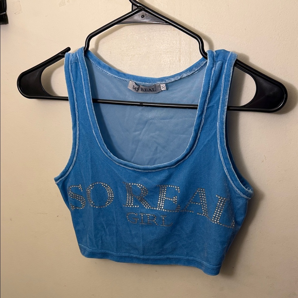 So Real Girl Blue Velvet Crop Top